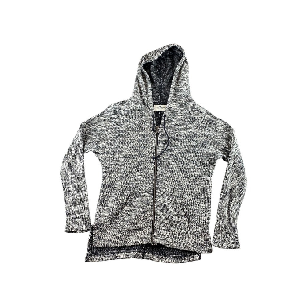 American Eagle Outfitters Marled Knit Zip Up Hoodie Women's Medium Gray White